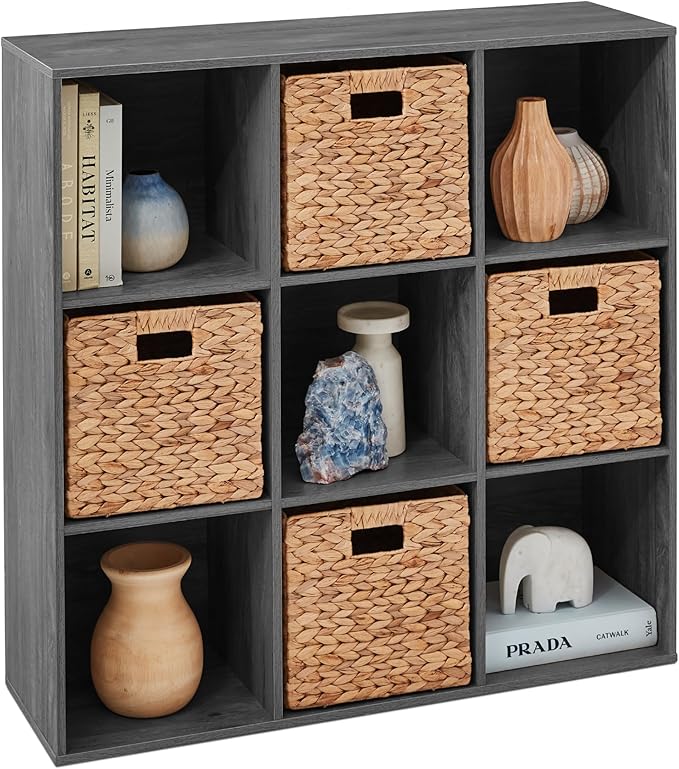 Best Choice Products 9-Cube Storage Organizer, 13.5in Shelf Opening, Bookcase, Display Shelf, Customizable w/ 3 Removable Back Panels – Dark Gray