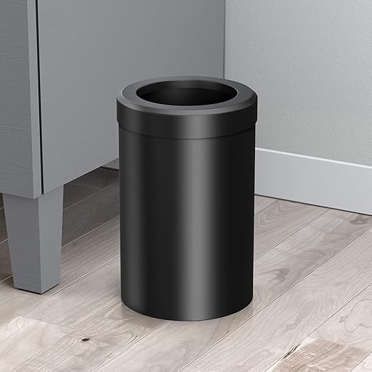 Gatco 1912 Modern Round Waste Basket, Matte Black / 11.88"H x 7.63" Dia Open Top Stainless Steel Trash Can with Removable Lid, 11 Liter Capacity