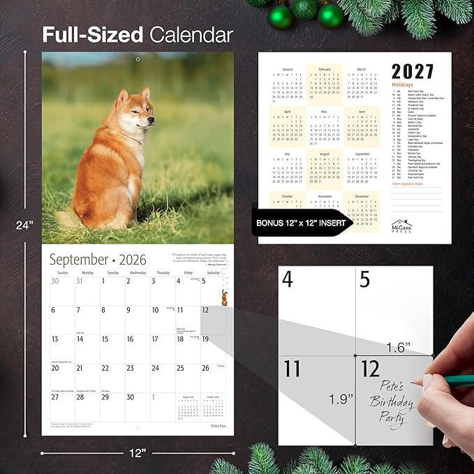 MICASA PRESS Shiba Inus 2026 Wall Calendar 12 Month | 12" x 24" Open | Thick & Sturdy Paper | Holiday Gift | Cute Puppy Dog Calendar 2026