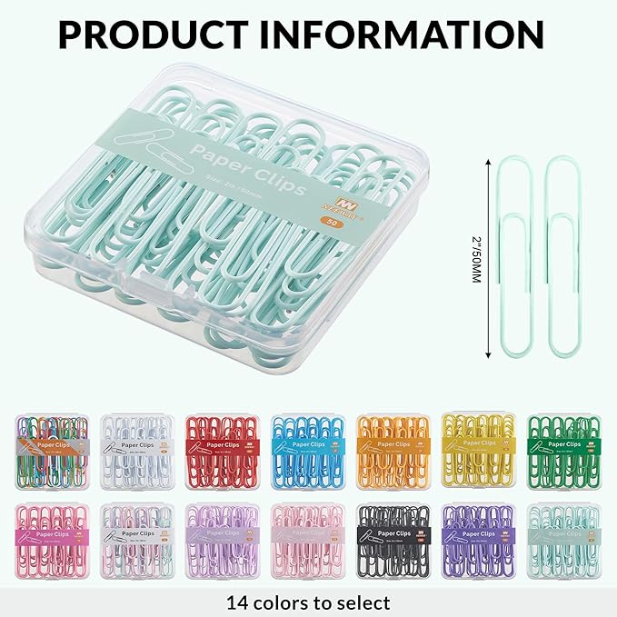 NEEWAY Colorful Large Paper Clips, 2 Inch Jumbo Paper Clips, 150 Count, 3 Pack of 50 (Light Green)
