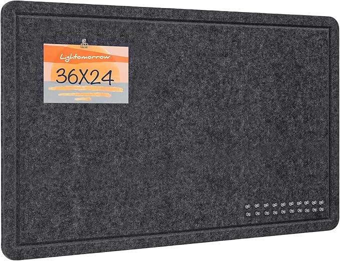 Lightomorrow Bulletin Board, 36 x 24 inches Felt Board - Decorative Pin Board, Cork Board Alternative for Wall, 3' x 2' Foldable Self-Adhesive Vision Board Prayer Board with 20 Pushpins - Dark Gray