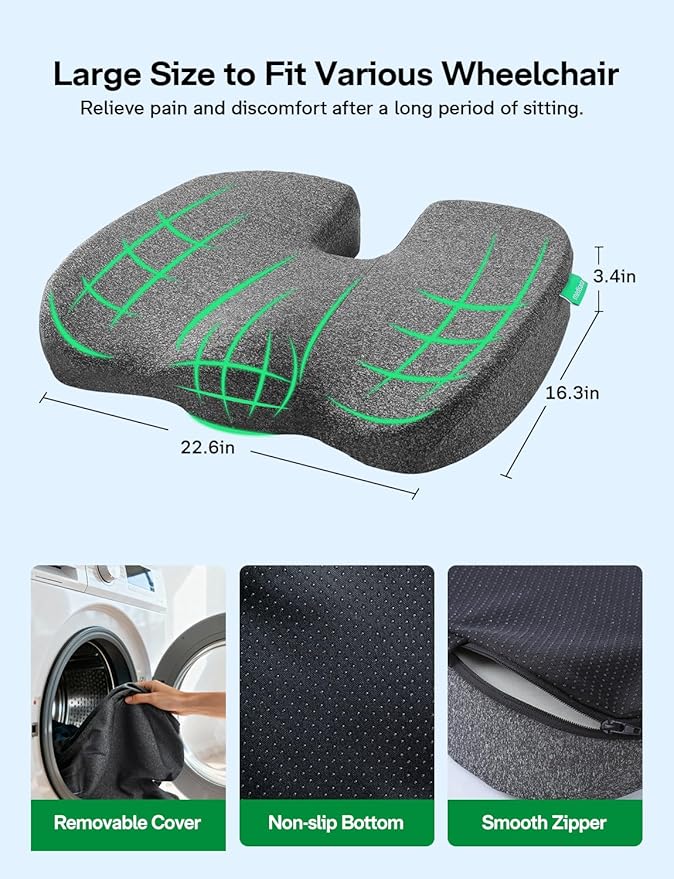 Medisana Gel Wheelchair Cushions for Pain Relief, GC 200G Seat Cushion for Tailbone, Sciatica, Back & Hip Support, Ergonomic Office Chair Cushion for Office, Car Seat & Wheelchair (Grey-22×16"×3")