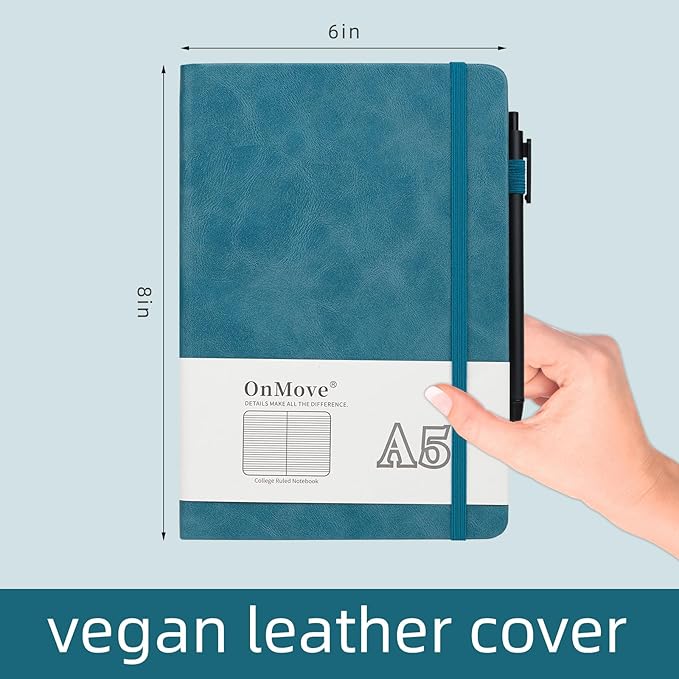 OnMove Notebooks Journal for Women Men 12 Pack Bulk Leather Hardcover with Pen Holder A5 160 Pages 100 GSM Thick Paper for Work School Lined Sky Blue