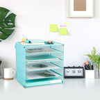 EASEPRES 5 Slot Mesh Desk Organizer Tray, File Paper Letter Folder Holder Desktop Paper Sorter Mail Organization Rack Storage Accessories, for Office Home School Classroom, Blue