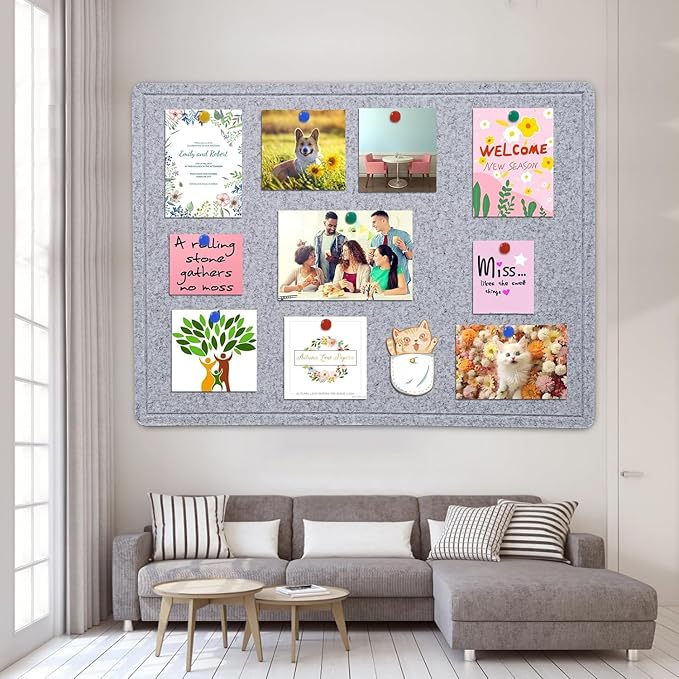 Large Bulletin Board, 72 X 48 inches Cork Board with 30 Pushpin, 6' x 4' Felt Cork Board Notice Pin Board, Self-Adhesive Vision Board Mood Board Foldable Photo Board for Wall - Silver Gray
