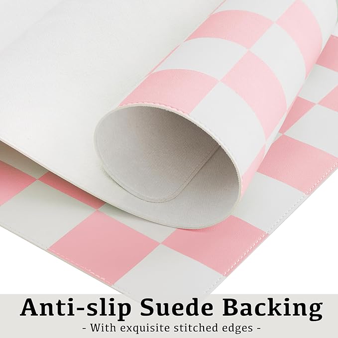 Ohocut Checkered Desk Mat, Large Cute Aesthetic Retro PU Leather Computer Laptop Desk Mat, Non-Slip Waterproof Mouse Keyboard Pad, Desk Writing Mat for Work/Home (Pink, 23.6" x 13.7")