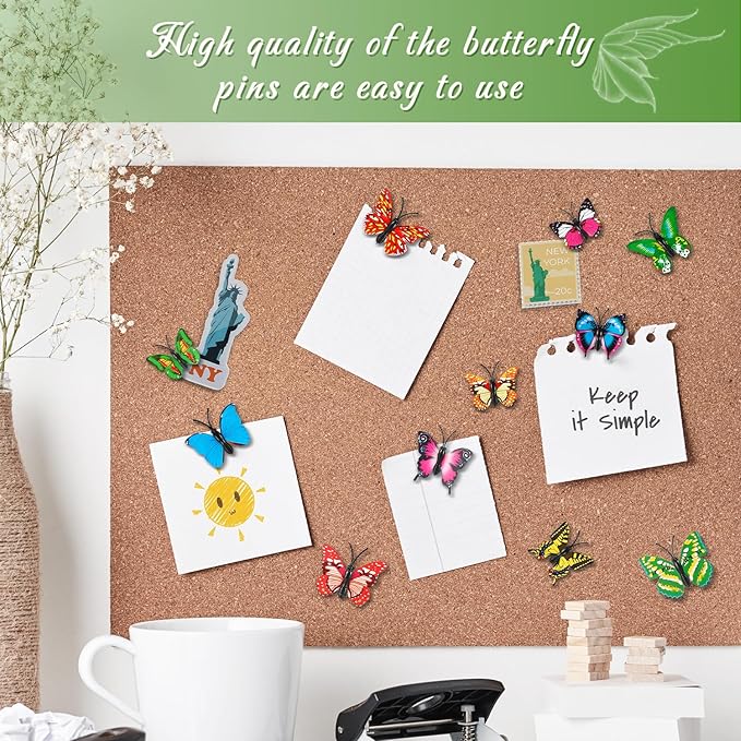 50Packs Decorative Push Pins for Cork Board Butterfly Push Pins for Board Bulletin Cute Thumb Tacks for Wall Green Thumbtacks for Hanging in Cubicle Office Home Decor Decorations