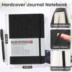 TSFPapier Lined Journal Notebook for Women Men 216 Pages A5 Hardcover Journals for Writing Daily Journaling Notebook for Work, School, Note Taking, Business, Travel Black