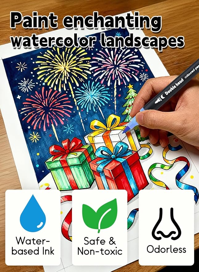 AEDAGA 60 Colors Dual Tip Brush Pens, Fine Felt Tip and Brush Tips Colored Pens for Adults, Coloring Markers for Coloring Book Bullet Journaling Note Taking Hand Lettering