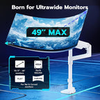 ARES WING Single Monitor Arm Desk Mount for 17-49 Inch Ultrawide Monitors, Heavy Duty Single Monitor Arm Holds 44 lbs, Full Motion Gas Spring Vertical Desk Mount, 75/100 VESA Mount, White