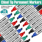 Fuutreo 16 Pcs Jumbo Size Permanent Markers Bulk Large Chisel Tip Permanent Markers Thick Waterproof Jumbo Pens Set Huge Poster Supplies(Multicolor)
