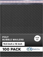 Black 10.5x16 Inch Large Poly Bubble Mailers #5 | Padded Envelopes with Self Seal | Air Lined Cushioned Bubble Mailer | Usable Size 10.5x15 | 100 Pack Bulk | Lightweight shipping Bags