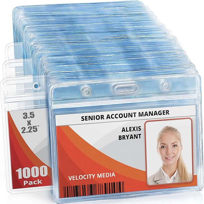 Mifflin-USA Horizontal ID Name Badge Holder (Clear, 3.5x2.25 Inches, 1000 Pack), Waterproof and Resealable Plastic Card Holders