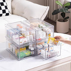 Sgoostood 2 Pack Stackable Organizer Drawers, Clear Desk Storage Box,Transparent Drawer in Home, Office and Kitchen Pull Out Organizer Bins for Make Up, Pen, Desktop Stationary (2Extra Large)