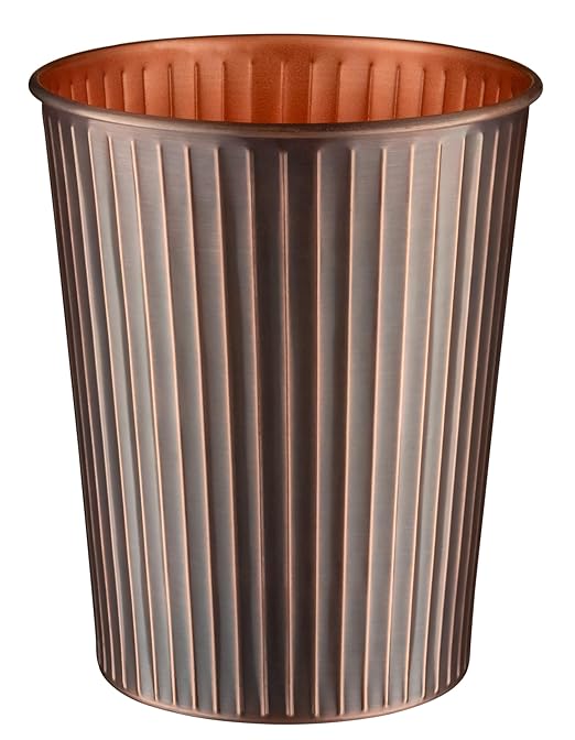 Monarch Abode Metal Bathroom Trash Can – Waste Basket for Bedroom, Office Desk, & Dorm, Handcrafted Ridge Embossed, Durable Decorative Antique Copper Small Trash Can Bathroom Garbage Bin Wastebasket