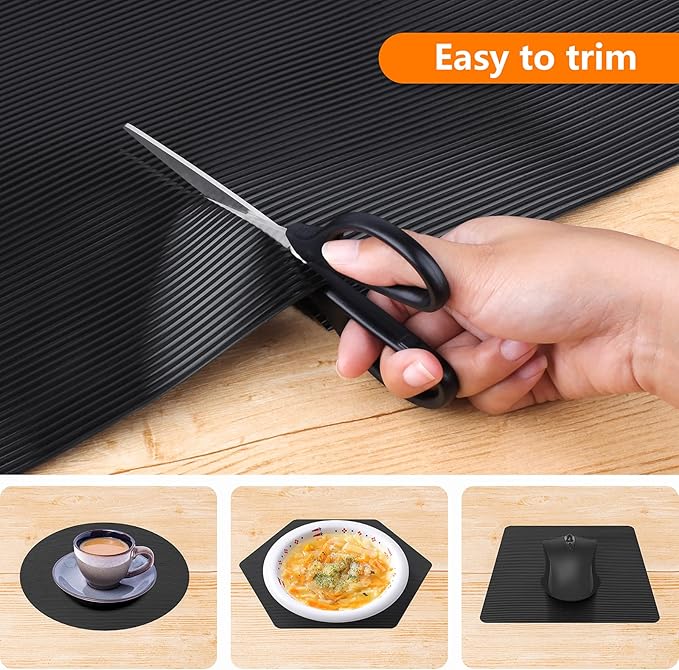Shelf Liners for Kitchen Cabinets Non Adhesive Drawer Liner EVA Material Cupboard Mat Refrigerator Mats Washable Fridge Liner for Cabinet, Storage and Desks 17.3 x 236.2 Inches Black
