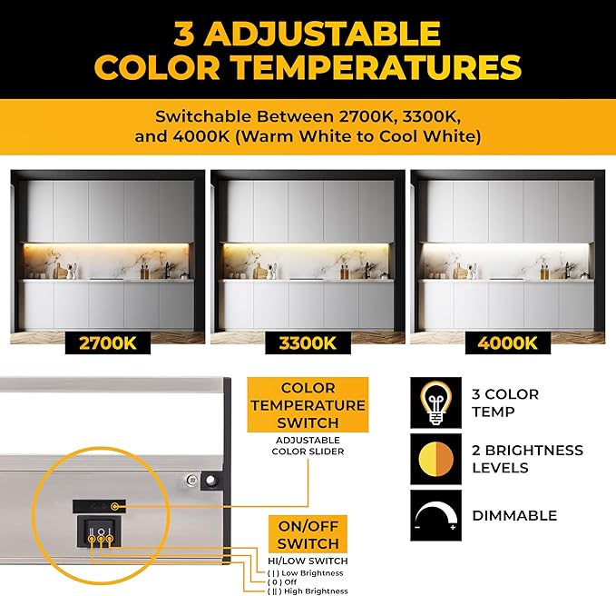 LED Under Cabinet Lighting Hardwired - 3CCT 32 Inch Satin Finish - Undercabinet Lights for Kitchen - Linkable Undercounter Dimmable Plug in Light or Hard Wired - Under Counter Fixture Direct Wire