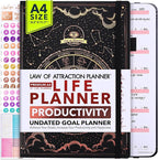 Life Planner - Undated Weekly & Monthly Planner, 12-Month Journey to Increase Productivity | Gratitude Journal, Life Organizer & Goal Journal | Include Foldable Vision Board, Habit Tracker & Stickers