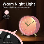 Analog Alarm Clock, 4 inch Super Silent Non Ticking Small Clock with Night Light, Battery Operated, Simple Design, easy setting for Office, Bedroom, Bedside, Desk, teens, elders, kids, adult, Pink