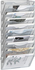 EasyPAG Wall File Organizer for Office 10 Pocket Mesh Wall Mounted Paper Organizer Hanging Folder Holder with Nametag Label for Home School, Silver
