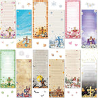 Eaasty 12 Pcs Seasonal Holiday Magnetic Notepads for Refrigerator Cross Monthly Magnetic Grocery List 9 x 3.5" Magnet Memo Pads 30 Sheet Per Pad Shopping to Do List for January to December