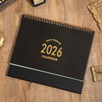 Large Desk Calendar 2026, Standing Flip Medium Desktop Calendar from Now to December 2026 - Metal Ring Twin-Wire Binding Monthly Desk Calendar for Home Office School, 9.9" × 8.7"(L-Black)