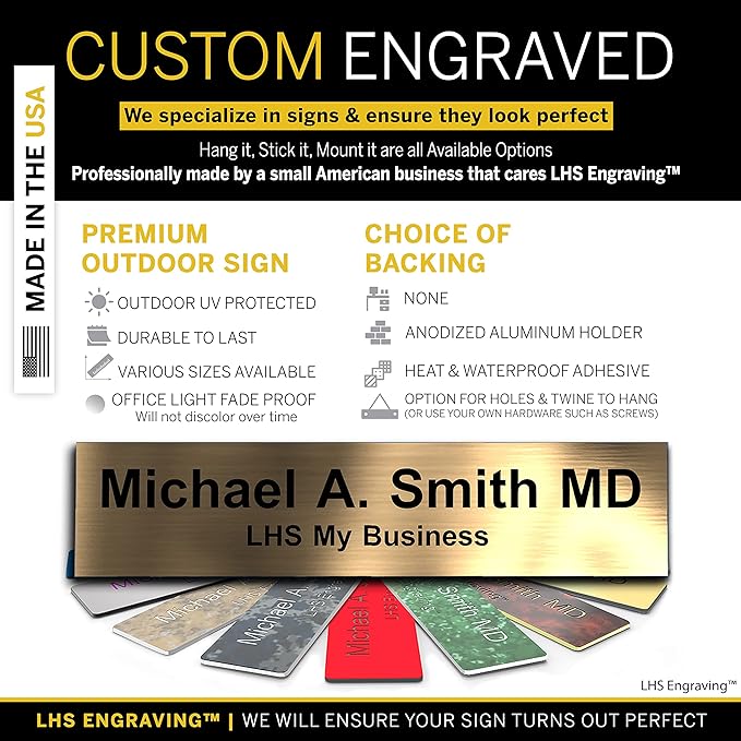 Custom Name Plate for Doors, with Choice of Mounting Holders for Walls, Doors, Cubicles, Hanging and More - Personalized Brushed Copper Plastic Black Letters - USA Made 2x6 - M5