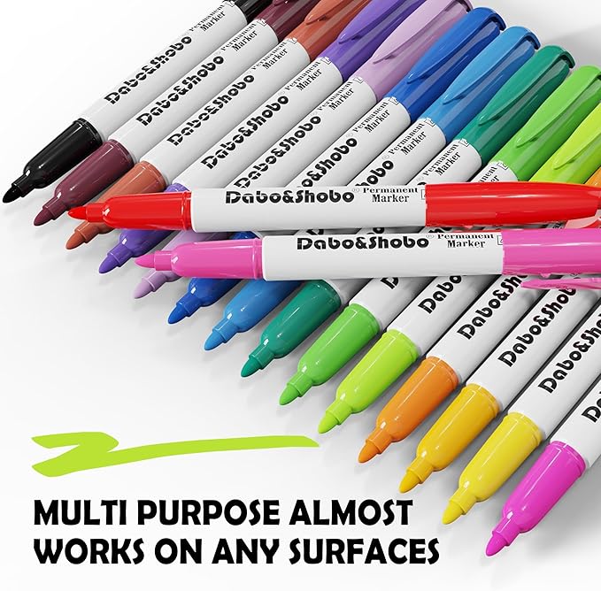Dabo&Shobo 80 Pack Permanent Markers Assorted Colors, Fine Point, 16 Colors, Works on Plastic, Wood, Stone, Metal and Glass for Doodling, Coloring