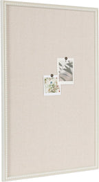 Kate and Laurel Makenna Traditional Linen Fabric Pinboard with Stunning Beaded Frame, 24x36, White