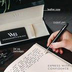 Wordsworth & Black Majesti Fountain Pen-(Black), Luxury Case, 24K Gold Finish; 18K Gilded Medium Nib- Ink Cartridges, Refillable Ink Converter-Calligraphy Pen-Best Business Gift Set for Men & Women