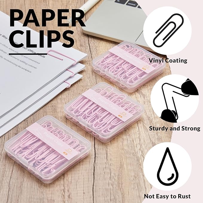 NEEWAY Colorful Large Paper Clips, 2 Inch Jumbo Paper Clips, 150 Count, 3 Pack of 50 (Light Pink)