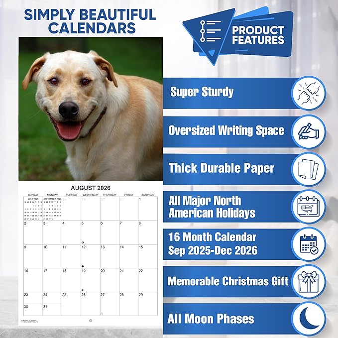 2026 Smiling Dogs Monthly Wall Calendar | Funny Happy Dogs Calendar September 2025 - December 2026