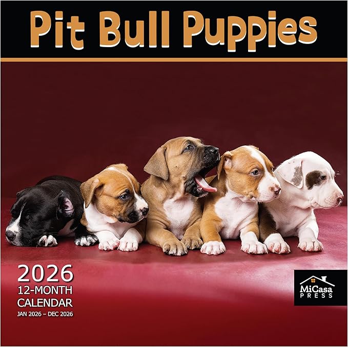 MICASA PRESS Pit Bull Puppies 2026 Wall Calendar 12 Month | 12" x 24" Open | Thick & Sturdy Paper | Holiday Gift | Cute Puppy Dog Calendar 2026