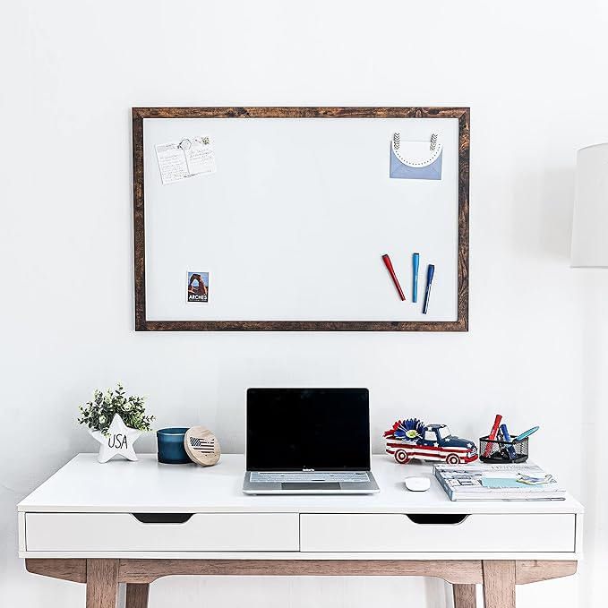 Loddie Doddie Magnetic White Board - 24 in x 36 in, Engineered Wood Frame - Easy Clean Magnetic Dry Erase Board for Wall - Built-in Marker Tray