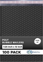Black Poly Bubble Mailers 7.25x12 inch #1 | Self Seal Padded Envelopes | Cushioned Bubble Mailer | Usable Size 7.25x11 | WaterProof | Lightweight mailing Shipping Bags | 100 Pack Bulk | Made in USA