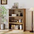 blini 3-Shelf Bookcase Wooden Bookshelves 33in Wide Floor Standing Display Storage Shelves Vintage Oak Bookcase for Home Office, Living Room, Bed Room