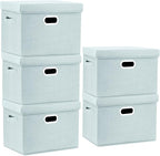 TYEERS Large Storage Bins with Lids, Collapsible, Washable, Fabric Storage Boxes for Organizing, 17.3x11.8x11.4 inches, 5 Pack, Aqua Spring