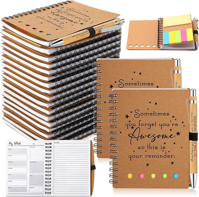 Moinchore 20 Sets Employee Appreciation Gift Inspirational Spiral Notebook with Bamboo Pen Sticky Note Thank You Valentines Day Gift for Coworker Office Staff Team Nurse Teacher (Sometimes You Forget)