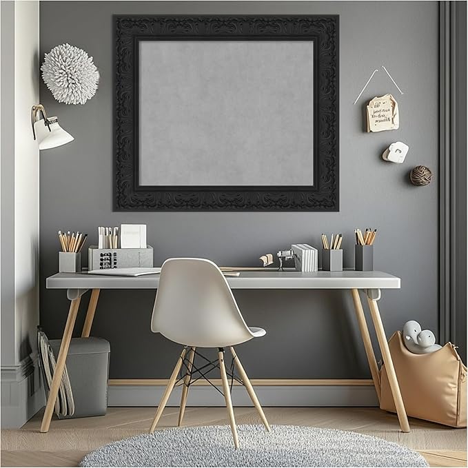 Amanti Art Black Framed Magnetic Board 27x31 Medium Vision Board for use with Magnets, 100% Metal Sheet to Display Items as Office Decor or for Home Organization in mudroom, Kitchen or Kids Room