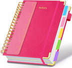 Hardcover Spiral Notebook 8"x10" Journal Notebook with Tabs and Removable Dividers 300 Pages 5 Subject Notebook College Ruled, Faux Leather Spiral Bound Notebook for Women School Work (Rose Red)