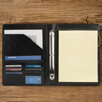 Geslun Vegan Leather 3 Ring Binder, 8.5 x 11 Letter Size Folio with Pen Holder, Soft Notebook Portfolio Cover, Slim Notepad Padfolio Thin File Organizer for Work Executive Meeting, Black