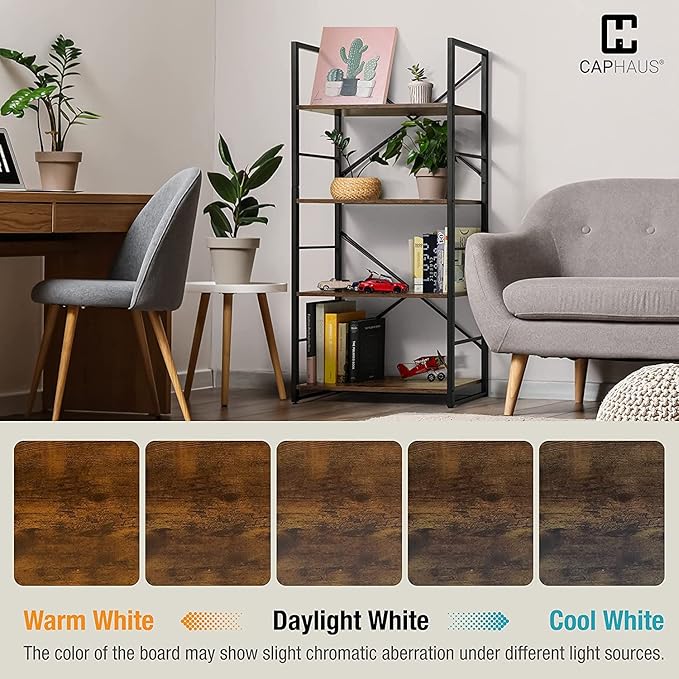 CAPHAUS 2 Tier Small Bookshelf, 24 Inch Width Free Standing Shelf, Bookcase Shelf Storage Organizer, Industrial Book Shelves for Home Office, Living Room, Rustic Oak Vintage Shelves & Metal Frame