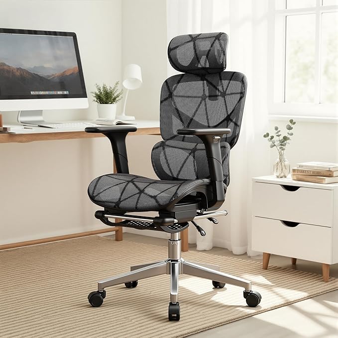 Opiesit Office Chair with 3D Adjustable Lumbar Support,Ergonomic Computer Chair,Adjustable Headrest and Armrests, 400lbs Capacity,Tilt-Swivel,Premium Mesh Desk Chair for Office,Home & Gaming (Black)