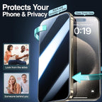 SMARTDEVIL 2 Pack for iPhone 15 Pro Max Privacy Screen Protector, Military Grade Shatterproof, 9H Hardness, Anti-Spy Tempered Glass, Fast & Easy Instlltion, Case Friendly