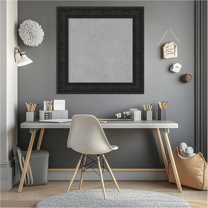 Amanti Art Black Framed Magnetic Board 27x27 Medium Vision Board for use with Magnets, 100% Metal Sheet to Display Items as Office Decor or for Home Organization in mudroom, Kitchen or Kids Room