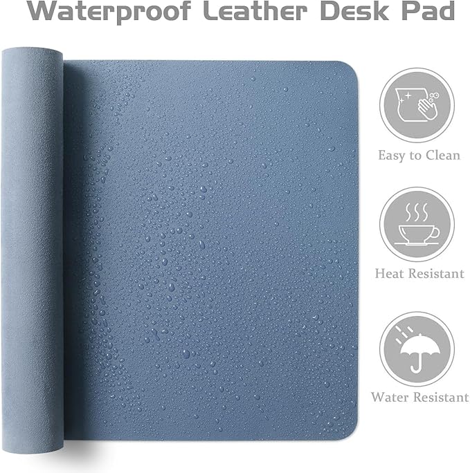 Aothia Leather Desk Pad Protector, Office Desk Mat, Large Mouse Pad, Laptop Desk Pad, Non-Slip PU Leather Desk Blotter, Waterproof Desk Writing Pad for Office and Home (Denim Blue, 47" x 24")