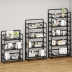 THKKY No Assembly Folding Bookshelf, 5 Tiers Collapsible Book Shelf for Home Office, Vintage Wood Foldable Bookcase Storage Organizer for Living Room Bedroom (Black)
