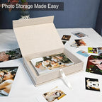 Sprsthai 8x10 Archival Photo Storage Box with Lid – Stackable Memory Keepsake Organizer for Photos, Certificates, Jewelry & Scrapbooking Supplies Beige