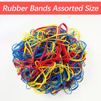 405 pcs assorted size rubber bands 0.68lbs Elastic colored rubber bands for office supplies rubberbands bulk mix colors and size with bag,Red (3-1/2 x 1/4 inches), Yellow (3-1/2 x 1/8 inches),Blue (3-1/2 x 1/16 inches)