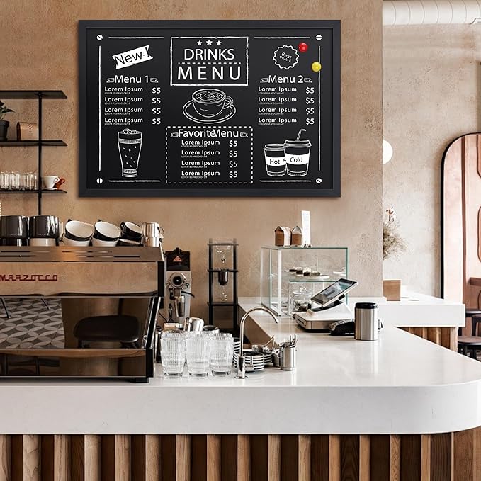 SELEAD Magnetic Chalkboard Words Sign - 24" x 36" Large Black Frame Wall Decor Bulletin Chalk Board for Menu, Business, Restaurant, Home Office